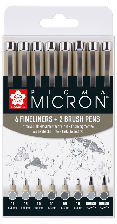 Sakura Pigma Micron Fineliner Set  - Light Cool Gray & Cool Gray - Pack of 8